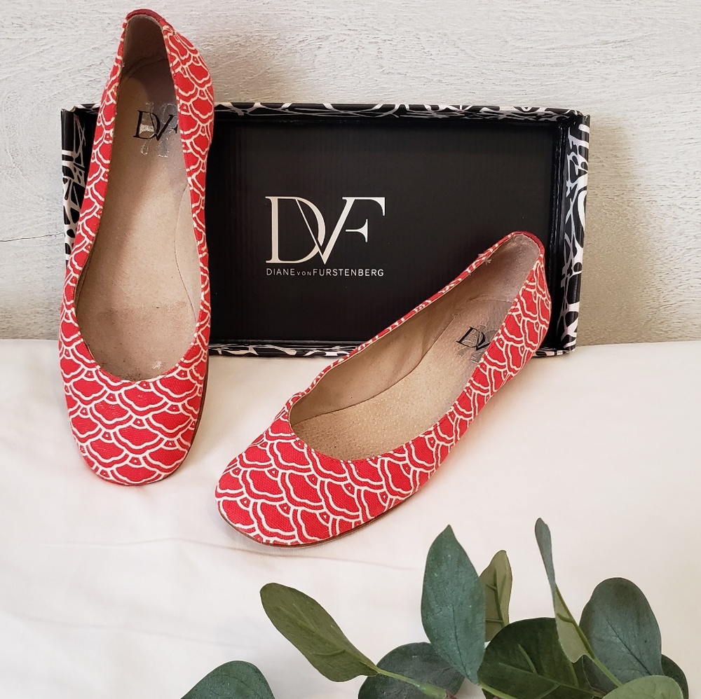 DVF orange/red and white ballet flats